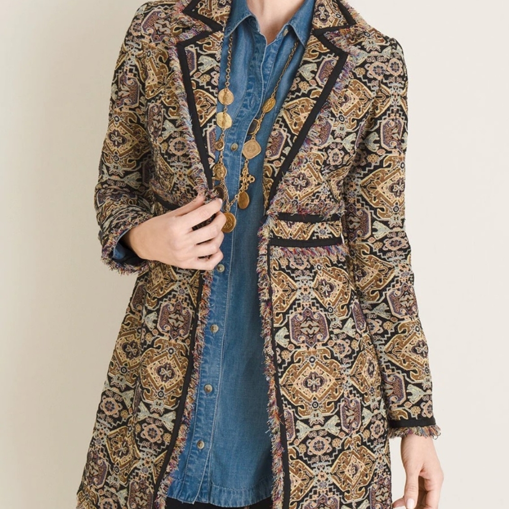 Fringe-Trim Jacquard Topper